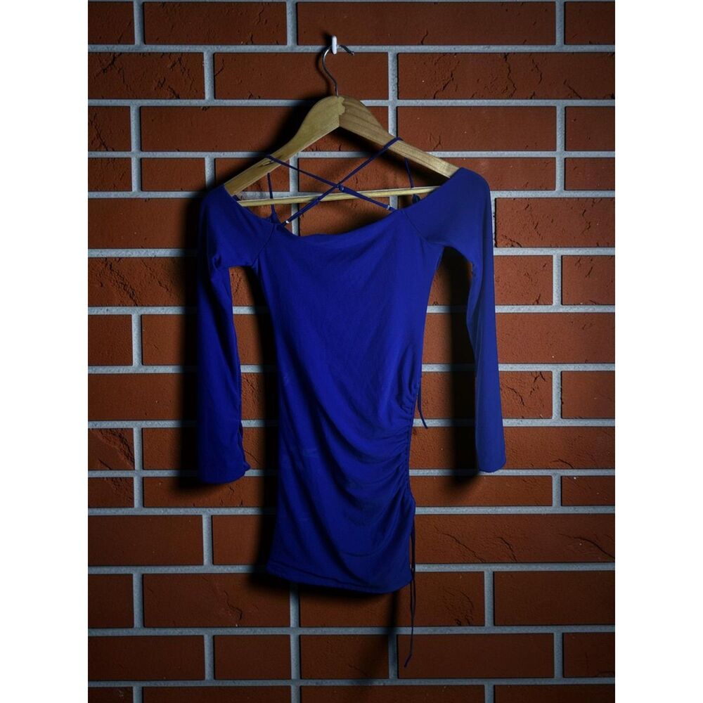 Oh Polly Royal Blue Ruched Long Sleeve Side Slit Mini Dress Women's Size 4